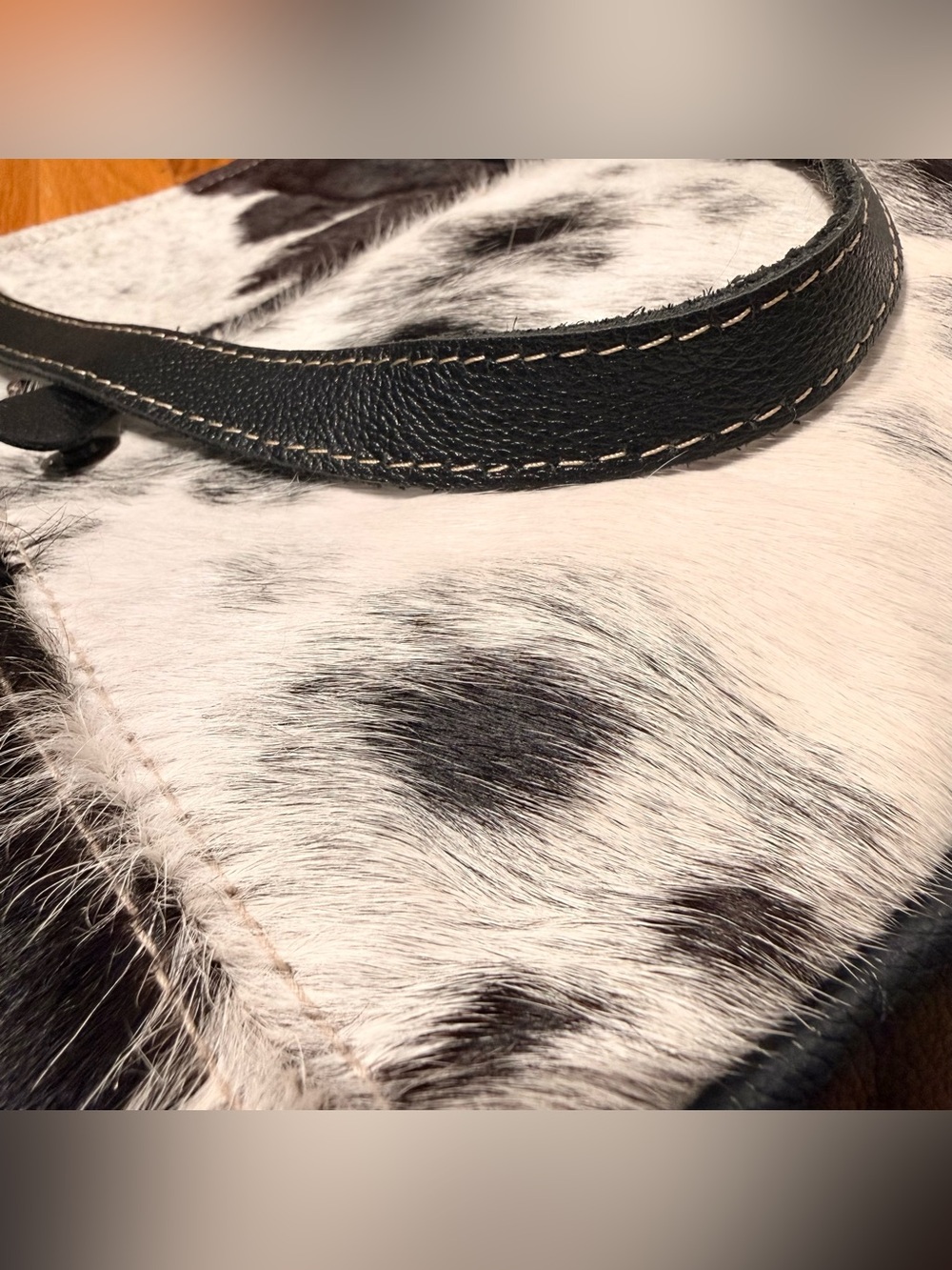 Myra Bag Black & White Cowhide Patchwork Tote Bag - Picture 12 of 12